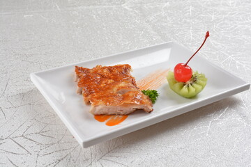 deep fried crispy chicken meat appetiser platter with chef special sauce asian halal menu