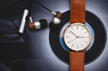 Men's watch with headphones. Luxury watches for a businessman