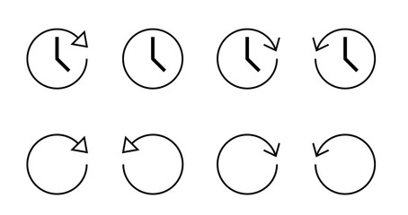 回転する矢印と時計のアイコンセット