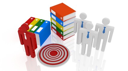 3d illustration business leader ship with books and archery