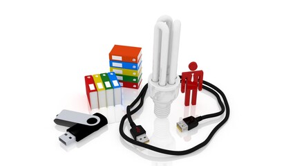 3d illustration business leader ship with books bulb and usb
