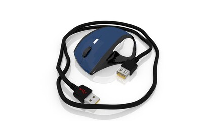 3d illustration  mouse with cable
