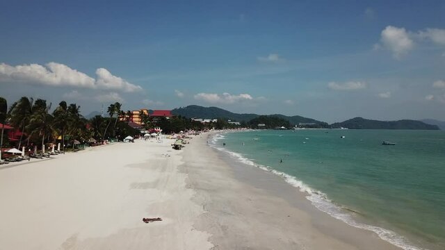 Drone view of tropical white sand beach in Southeast Asia - Langkawi Island