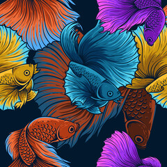 Fototapeta premium vintage betta fish seamless pattern
