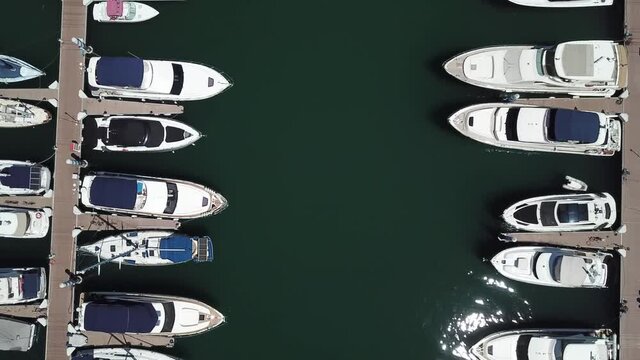 Boats and Yachts aerial view in a Singapore port