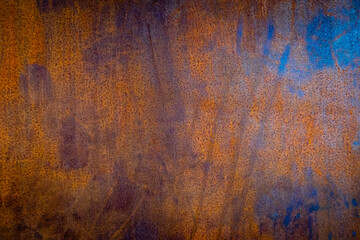 Hintergrund Wand abstrakt Metallplatte rostig rot blau