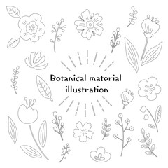 Flower set line drawing material