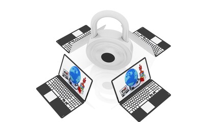 3d illustration laptop folder lock concept