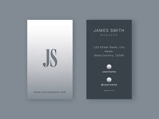 Gray And White Color Business Card Template Layout With Double-Sides.