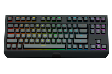 Black computer keyboard with rgb colors isolated on white background.