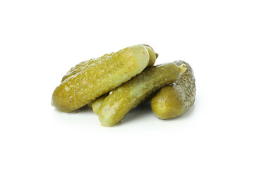 Fresh green pickles isolated on white background