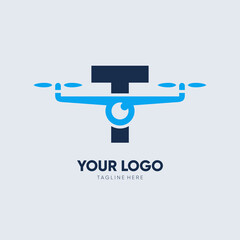 Letter T Drone Logo Design Vector Icon Graphic Emblem Illustration 
