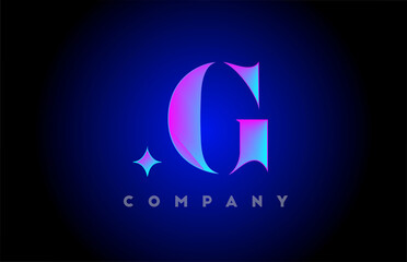 Fototapeta premium G alphabet letter icon logo template. Company and business design with glowing blue pink color