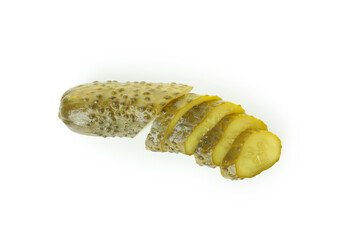 One chopped pickle isolated on white background