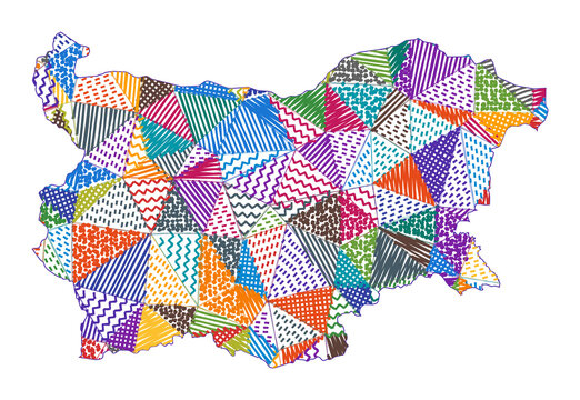 Kid style map of Bulgaria. Hand drawn polygons in the shape of Bulgaria. Vector illustration.