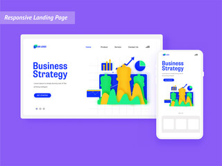 Business Strategy Landing Page Or Web Banner Design With Smartphone Illustration.