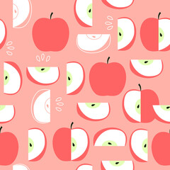 red apple on pink background, seamless pattern, eps 8