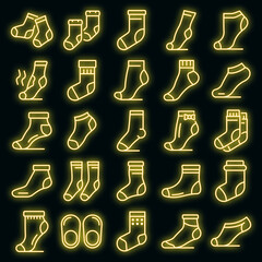 Socks icons set. Outline set of socks vector icons neon color on black