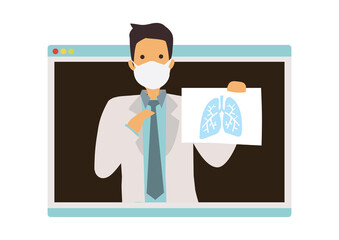 Medical doctor holding lung picture with online medical consultation.