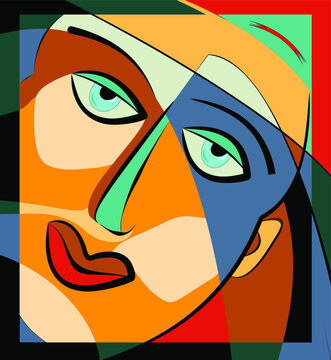 Abstract  brown background ,stylized man face , expressionism art style