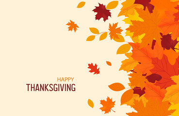 Happy thanksgiving background. Autumn leaves isolated. Autumn banner. Vector illustration