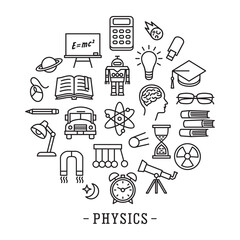 Physics school circle icon set