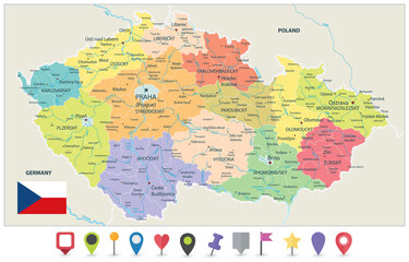 Czech Republic Administrative Map and Flat Map Icons