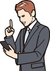 スマホを見て指を立てるビジネスマン