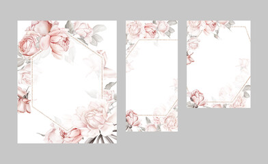 Set with greeting cards. Delicate roses and peonies in pastel colors