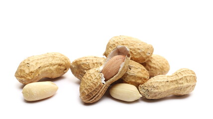 Shelled peanuts pile isolated on white background