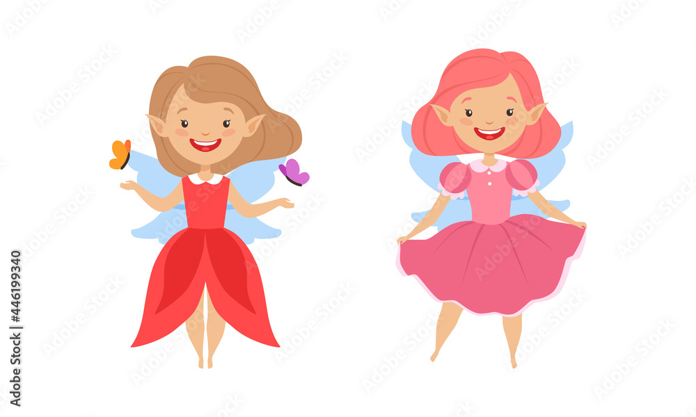 Canvas Prints lovely fairy girls set,happy winged girls flying wearing bright costumes cartoon vector illustration