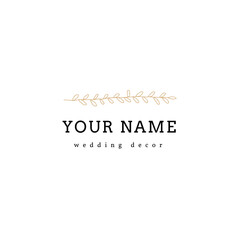 Vector minimalistic logo template with florals. Hand drawn branch with leaves.