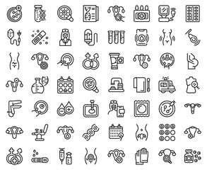 Reproductive health icons set outline vector. Gynecologist menopause. Woman infection