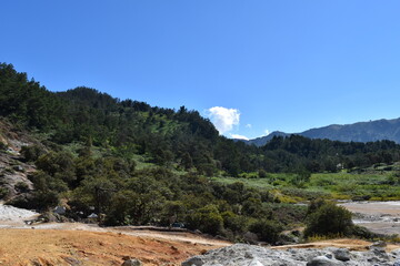 Landscape photos of the scenery at Sikidang Crater, Dieng, Central Java, Indonesia