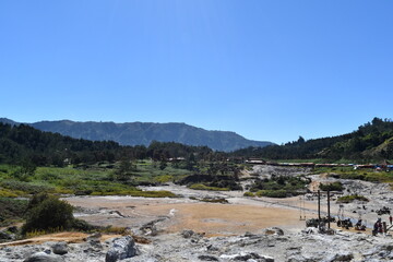 Landscape photos of the scenery at Sikidang Crater, Dieng, Central Java, Indonesia