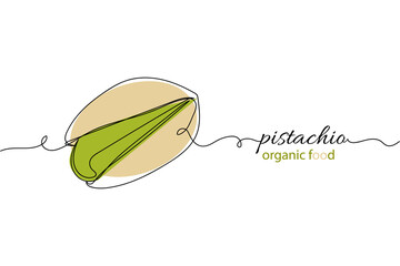 Continuous one line of pistachio organic food in silhouette on a white background. Linear stylized.