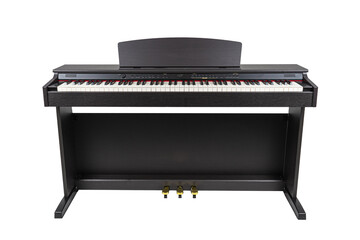 black wooden modern piano isolated on white background