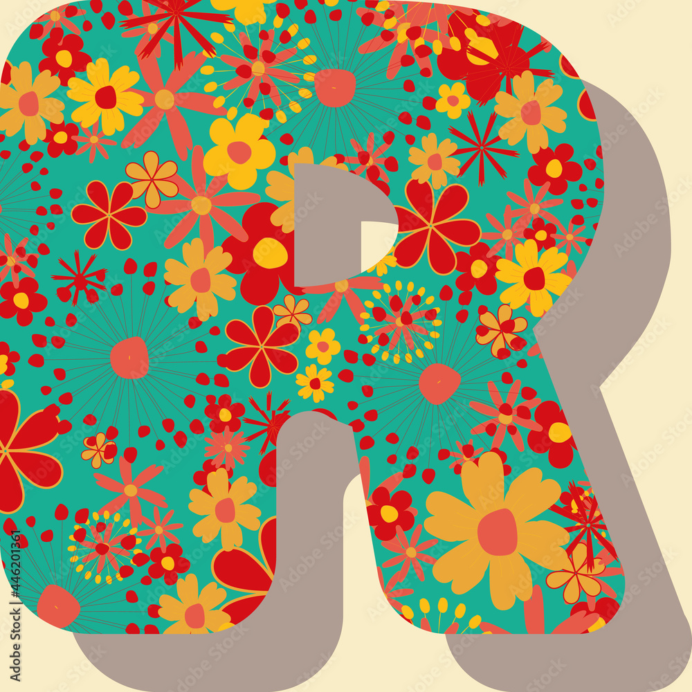 Poster letter r from the alphabet vector seamless repeat pattern print background
