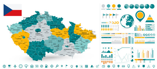 Czech Republic Map and Infographics design elements - obrazy, fototapety, plakaty