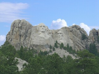 Sculpture of four former United States presidents at Mt Rushmore National Memorial, South Dakota.