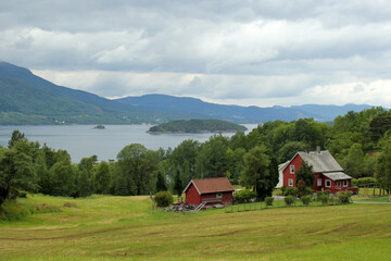 View of Skanevikfjorden near Skanevik in Hordaland county, Norway.