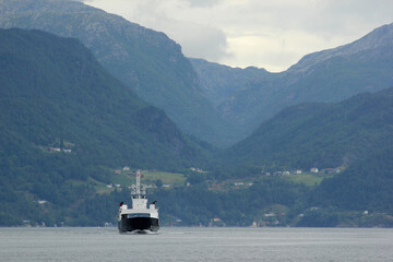 View of Skanevikfjorden near Skanevik in Hordaland county, Norway.