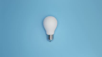 Blue light bulb on bright blue background in pastel colors. Minimalism concept. 3d render illustration