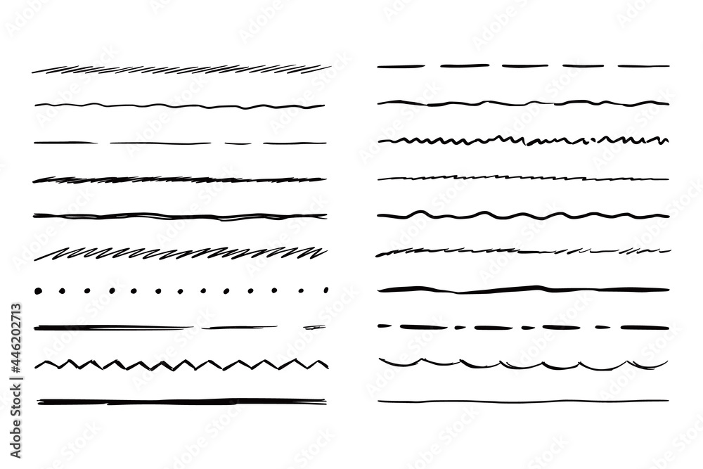 Poster hand drawn line set. sketch scribble pencil stroke style. horizontal wave and zigzag doodle line. ve