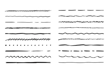 Hand drawn line set. Sketch scribble pencil stroke style. Horizontal wave and zigzag doodle line. Vector illustration for border, frame.