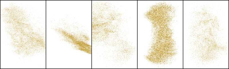 Set of Gold Glitter Texture Isolated On White. Amber Color Sequins. Stardust Background. Golden Explosion Of Confetti. Vector Illustration, Eps 10.