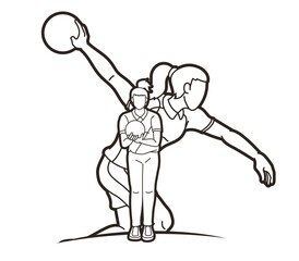 Group of Bowling Sport Female Players Graphic Vector