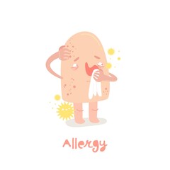 Allergy cartoon character in a trendy style.
