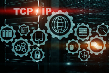 Tcp/ip networking. Transmission Control Protocol. Internet Technology concept