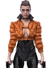 3D rendering illustration of a girl with a gun